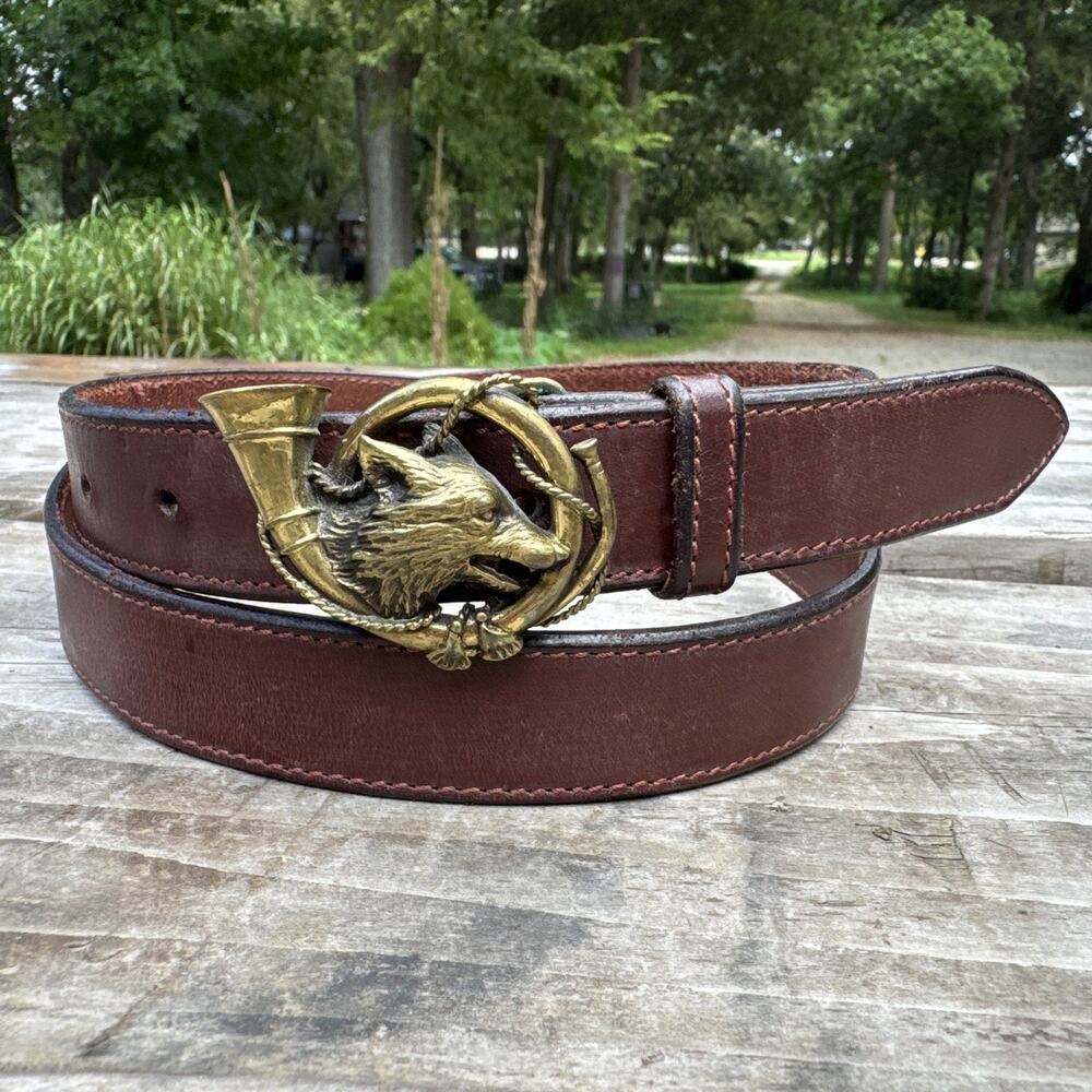 Vintage 1980s Ralph Lauren Fox & Horn Buckle Leather Belt Women’s